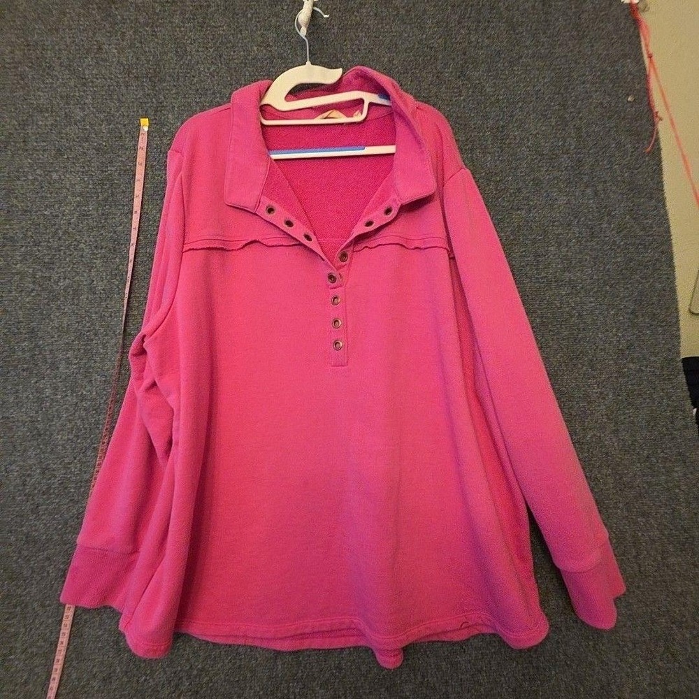 Soft Surroundings Sweatshirt Womens 3X Pink Henley Terry Long Sleeve Pullover